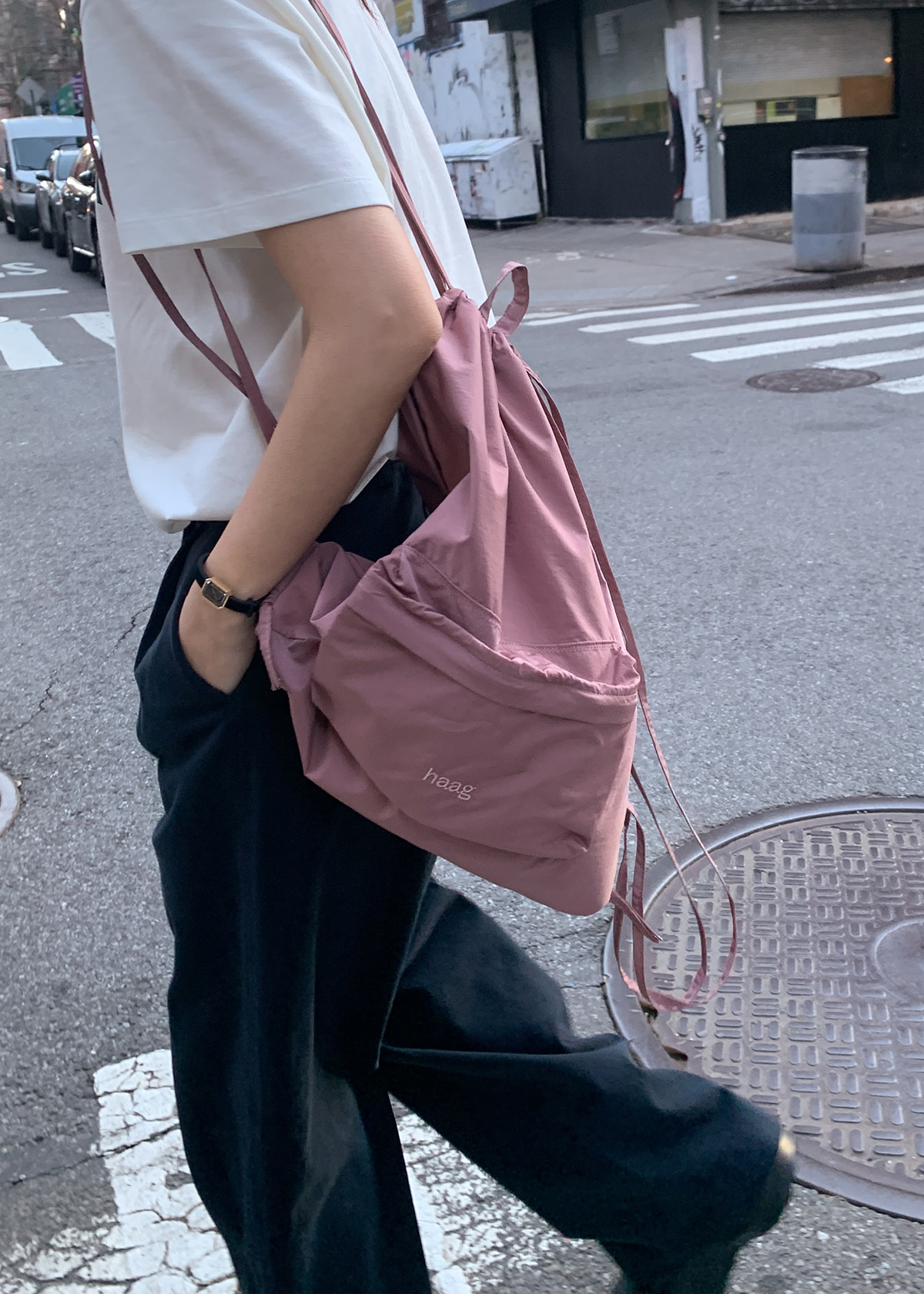 本物の 韓国 ヘイグhaag 8th a string backpack pink